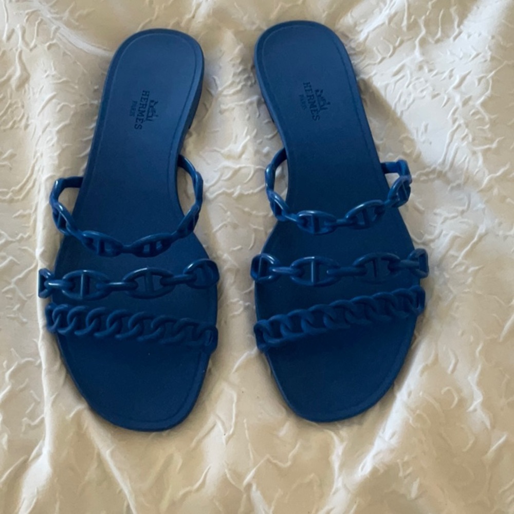 NEW AUTH Hermes chain d’Ancre Rubber Rivage Sandals blue eu 40 9 9.5 10
